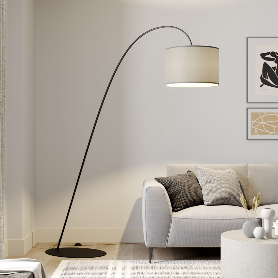 Lampes D'Interieur Nowodvorski Lighting | Lampadaire Arque Alice Avec Abat-Jour Tissu Gris Noir, Gris