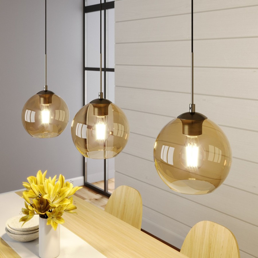 Lampes D'Interieur Lindby | Lindby Sofian Suspension A 3 Lampes, Ambre Ambre, Laiton Ancien
