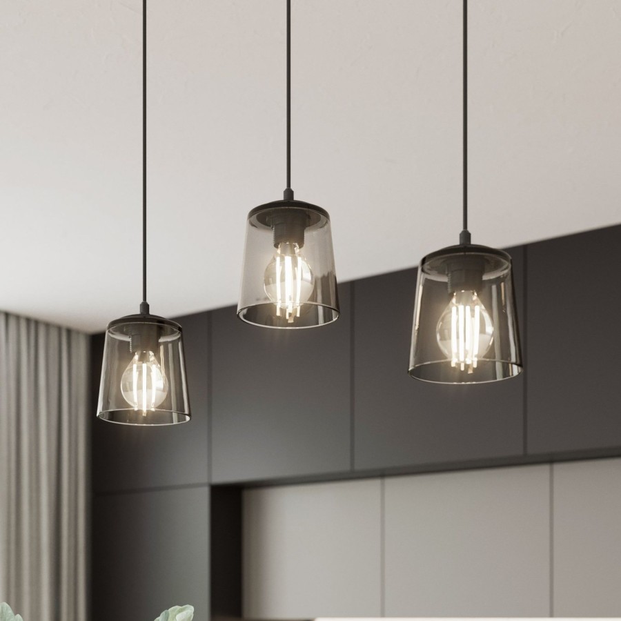 Lampes D'Interieur HELAM | Suspension Lucea A 3 Lampes, Smoke Noir, Gris Fumee