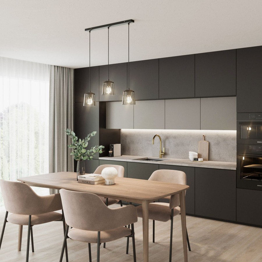 Lampes D'Interieur HELAM | Suspension Lucea A 3 Lampes, Smoke Noir, Gris Fumee