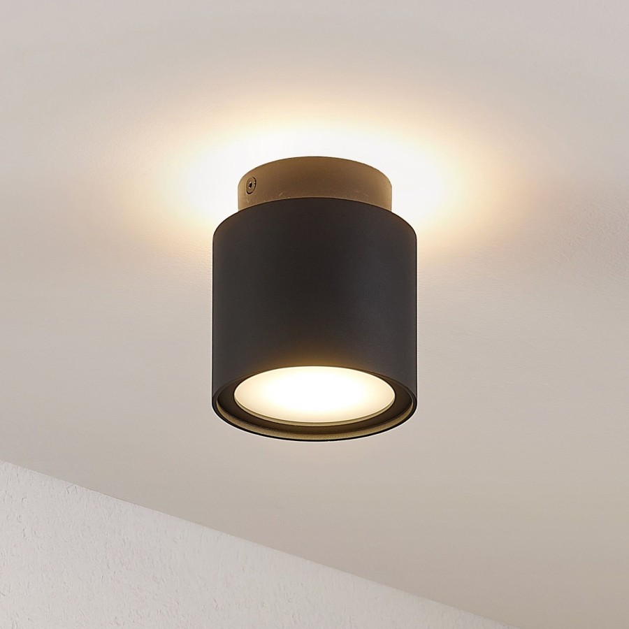 Lampes D'Interieur Arcchio | Arcchio Walisa Plafonnier, Verre Opale, Noir Noir Ral 9004