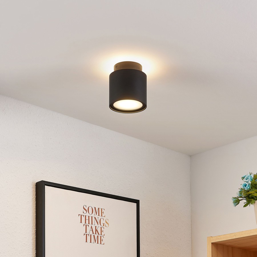 Lampes D'Interieur Arcchio | Arcchio Walisa Plafonnier, Verre Opale, Noir Noir Ral 9004