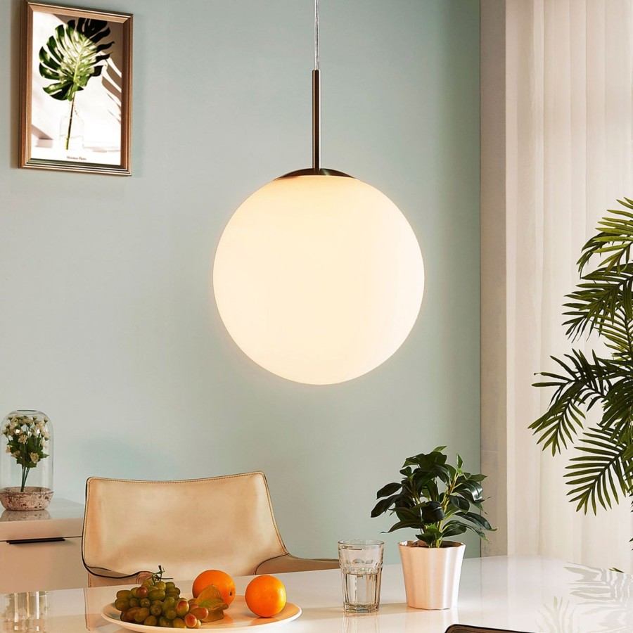Lampes D'Interieur Lindby | Suspension Verre Opale Marike En Blanc Blanc, Nickel Satine