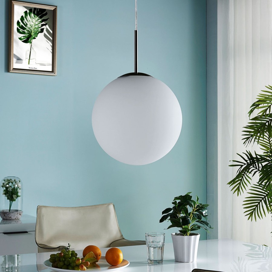 Lampes D'Interieur Lindby | Suspension Verre Opale Marike En Blanc Blanc, Nickel Satine