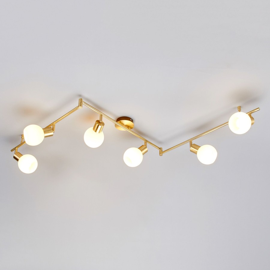 Lampes D'Interieur Lindby | Plafonnier Elaina A 6 Lampes, Laiton Laiton, Blanc Opale