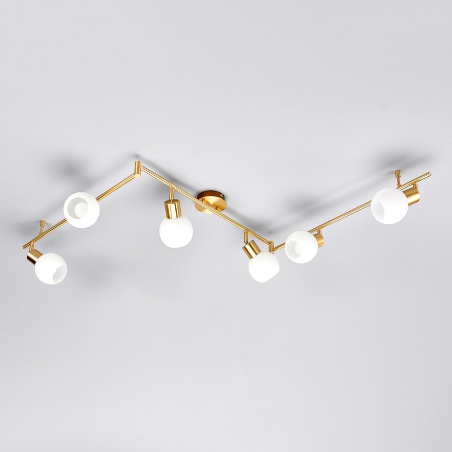 Lampes D'Interieur Lindby | Plafonnier Elaina A 6 Lampes, Laiton Laiton, Blanc Opale