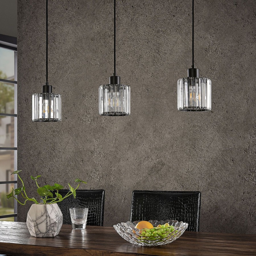 Lampes D'Interieur Lindby | Lindby Vella Suspension Avec Verre Transparent Noir Mat, Transparent