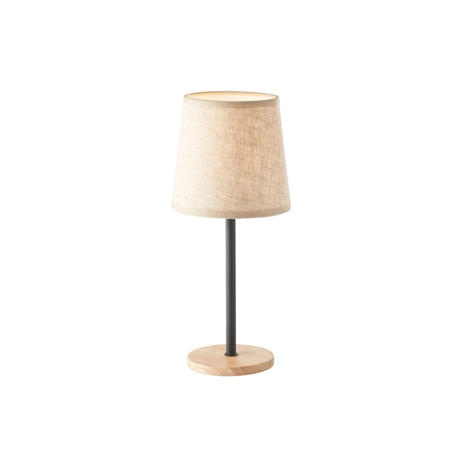 Lampes D'Interieur FH Lighting | Lampe A Poser Eve Abat-Jour Lin Noir/Chene Naturel Noir, Chene Naturel