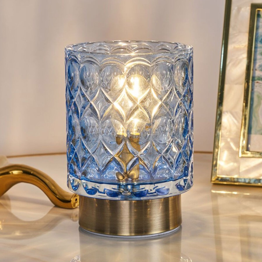 Lampes D'Interieur Pauleen | Pauleen Chic Glamour Led E14 Batterie Bleu/Laiton Bleu, Laiton Brosse