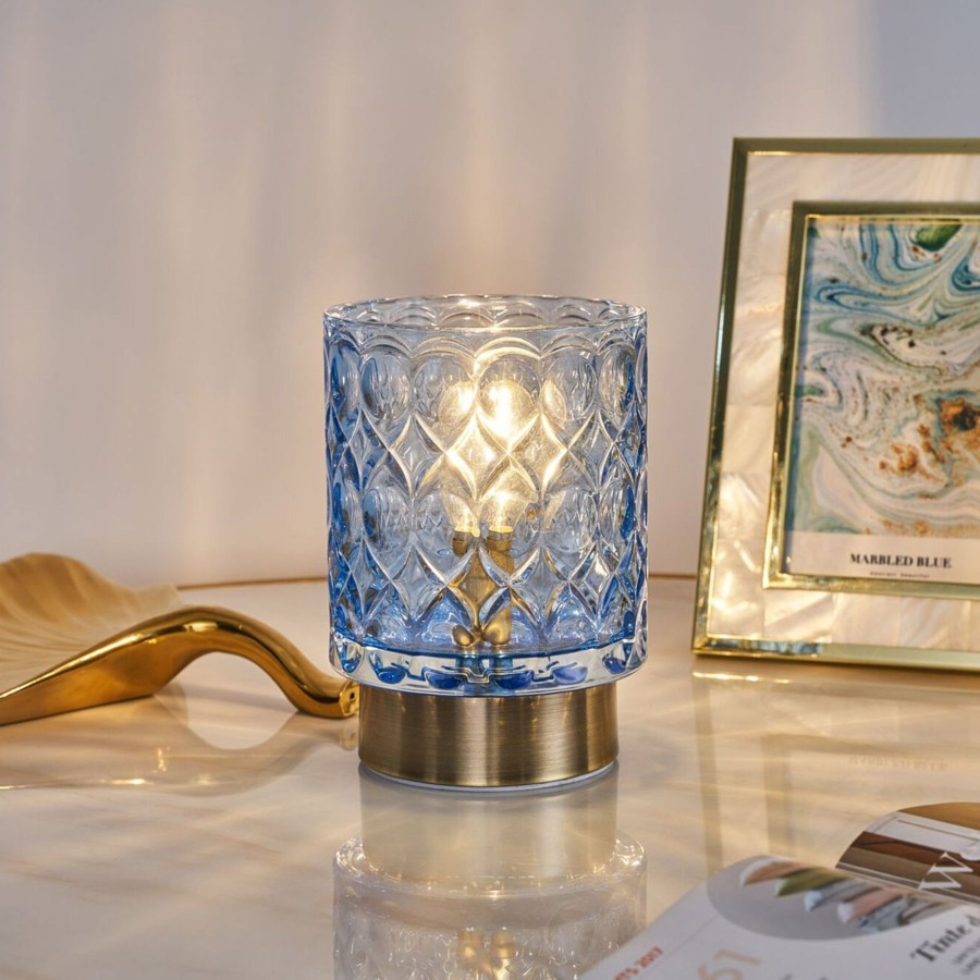 Lampes D'Interieur Pauleen | Pauleen Chic Glamour Led E14 Batterie Bleu/Laiton Bleu, Laiton Brosse