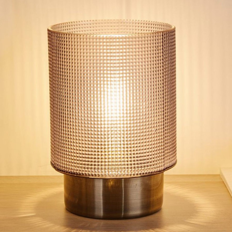 Lampes D'Interieur Pauleen | Pauleen Pure Glamour Lampe A Poser Led, Piles Gris Fumee, Laiton
