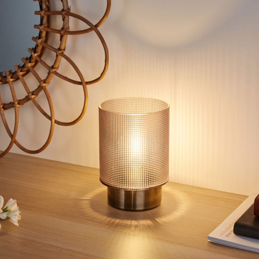 Lampes D'Interieur Pauleen | Pauleen Pure Glamour Lampe A Poser Led, Piles Gris Fumee, Laiton