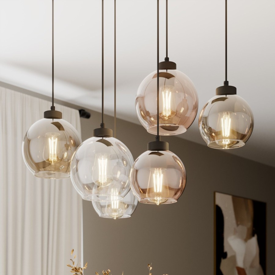 Lampes D'Interieur TK Lighting | Suspension Cubus, A 6 Lampes, Clair/Miel/Marron Noir, Transparent, Miel, Marron