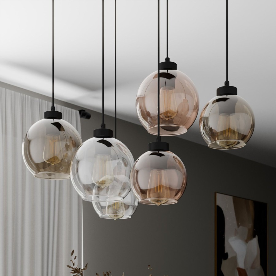Lampes D'Interieur TK Lighting | Suspension Cubus, A 6 Lampes, Clair/Miel/Marron Noir, Transparent, Miel, Marron
