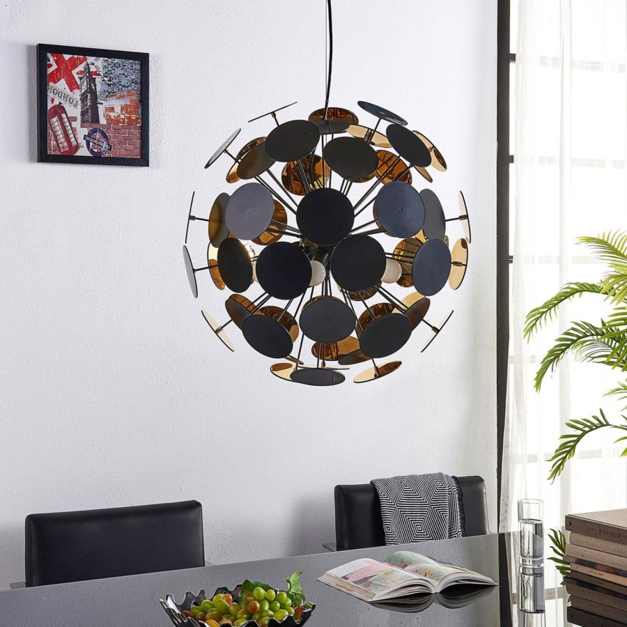 Lampes D'Interieur Lindby | Suspension Kinan Avec Disques En Noir Et Dore Noir, Dore
