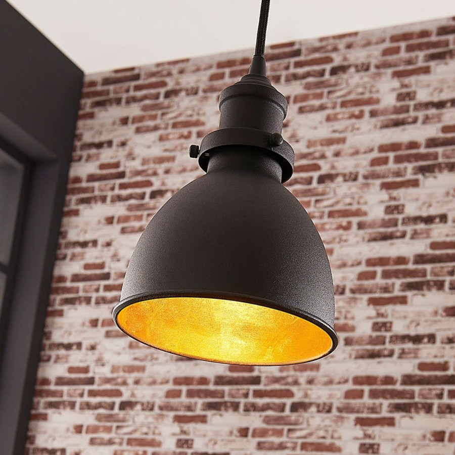 Lampes D'Interieur Lindby | Suspension Jasminka Noire, Style Industriel Noir, Dore