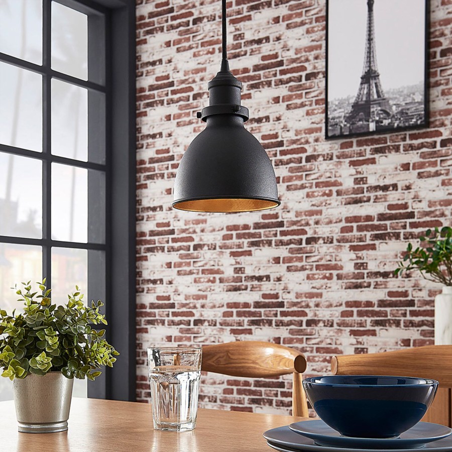 Lampes D'Interieur Lindby | Suspension Jasminka Noire, Style Industriel Noir, Dore