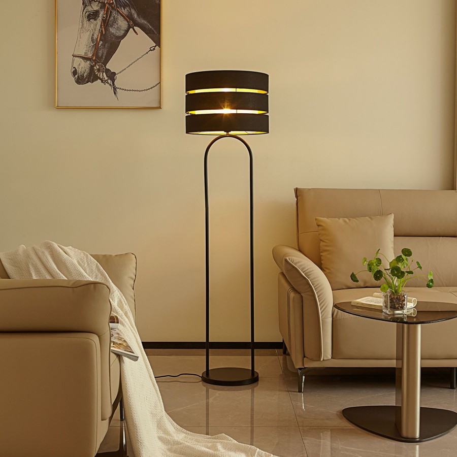 Lampes D'Interieur Lindby | Lindby Tsomo Lampe Sur Pied Tissu O 40 Cm Noir, Dore