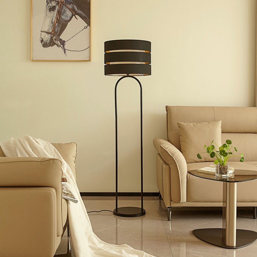 Lampes D'Interieur Lindby | Lindby Tsomo Lampe Sur Pied Tissu O 40 Cm Noir, Dore