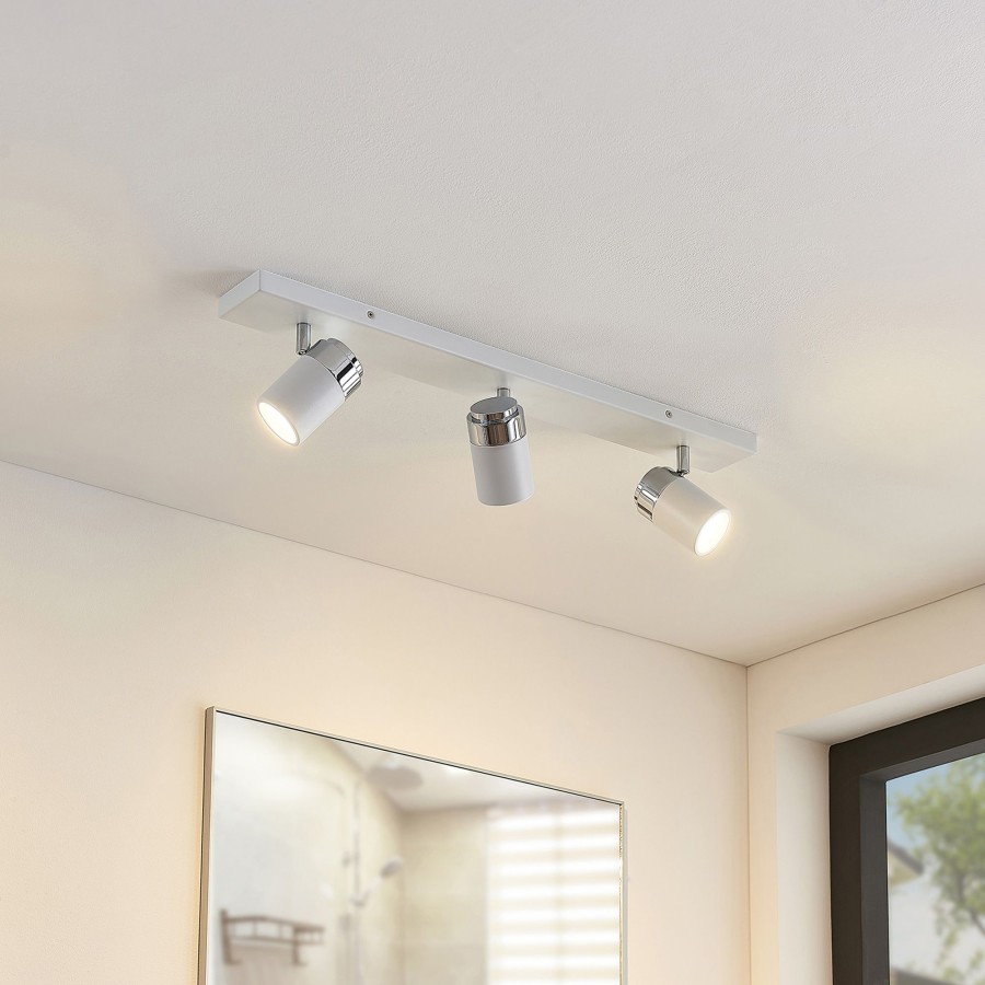 Lampes D'Interieur Lindby | Plafonnier Salle De Bains A 3 Lampes Kardo, Blanc Blanc, Chrome, Gele