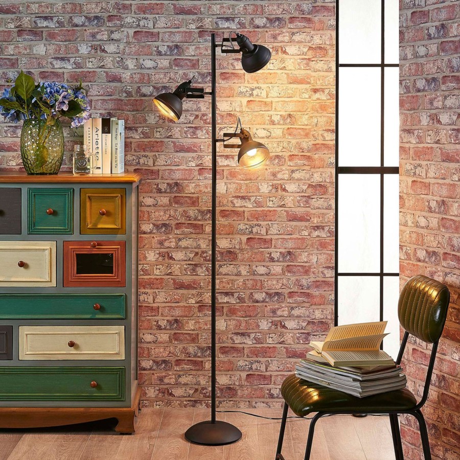 Lampes D'Interieur Lindby | Lampadaire Lilly Noir A Trois Spots Noir, Dore
