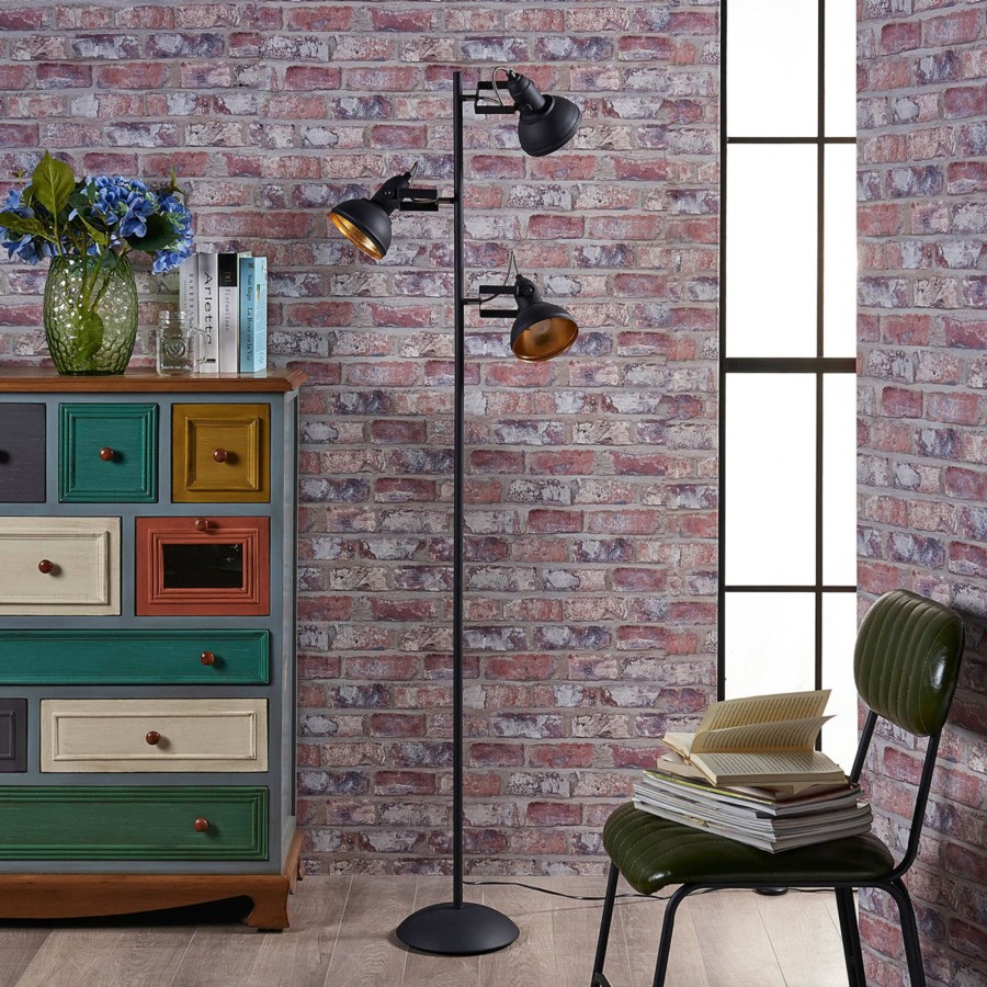 Lampes D'Interieur Lindby | Lampadaire Lilly Noir A Trois Spots Noir, Dore