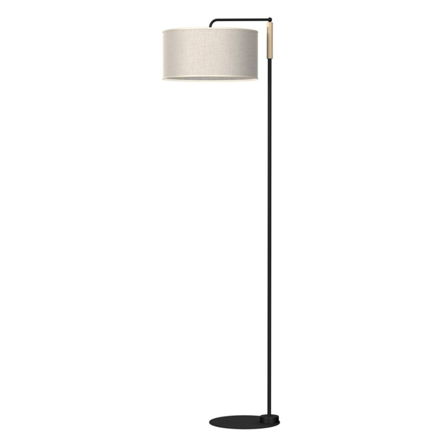 Lampes D'Interieur Eko-Light | Lampadaire Atlanta Avec Abat-Jour En Lin Noir, Ecru, Brun