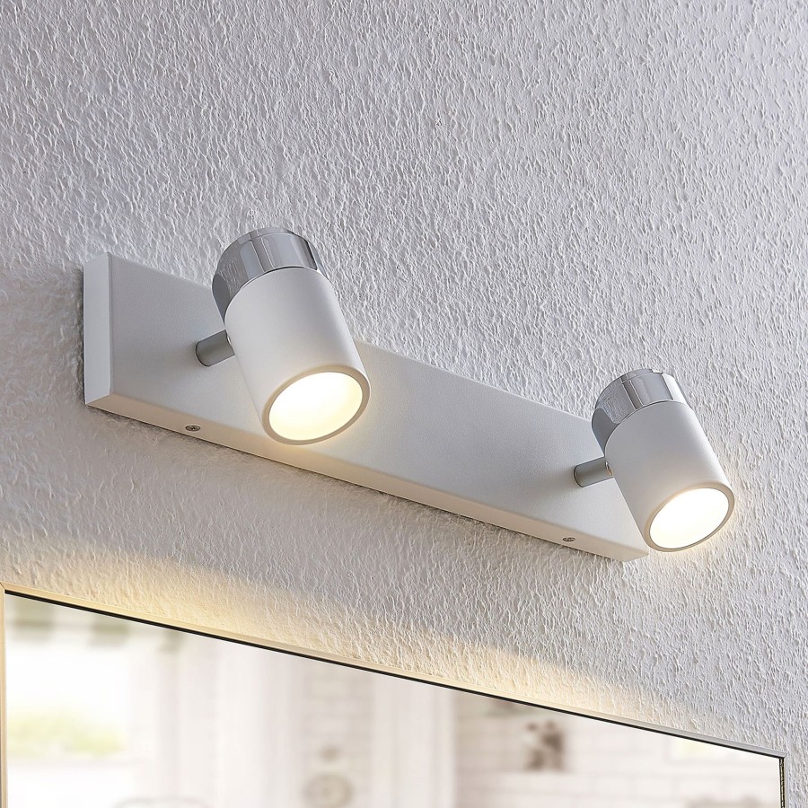 Lampes D'Interieur Lindby | Spot Mural Et Plafond A Deux Lampes Kardo, Ip44 Blanc, Chrome, Gele
