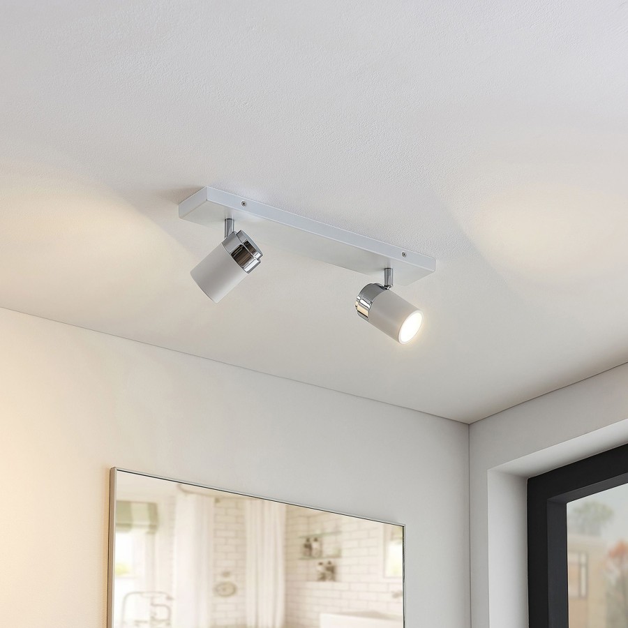 Lampes D'Interieur Lindby | Spot Mural Et Plafond A Deux Lampes Kardo, Ip44 Blanc, Chrome, Gele