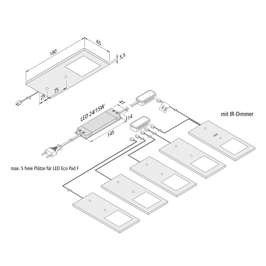Lampes D'Interieur Hera | Lampe Sous Meuble Led Eco-Pad F Par 5, 4000K Alu Aluminium