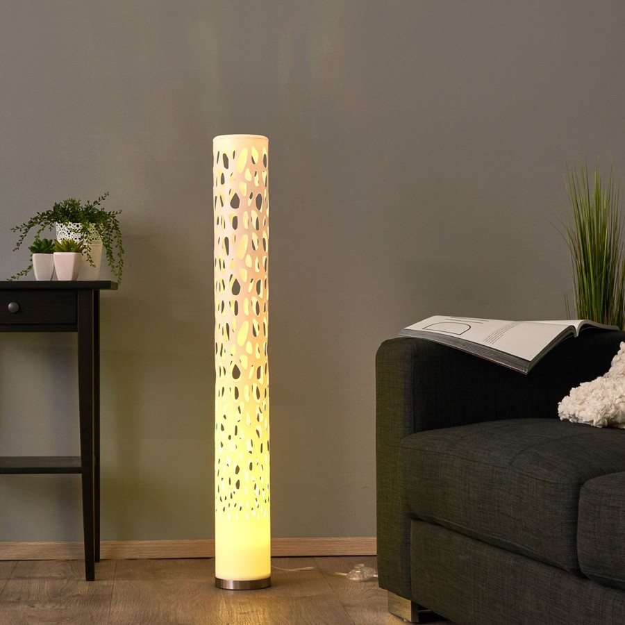 Lampes D'Interieur Lindby | Lampadaire Led Rvb Decoratif Alisea Blanc, Nickel Satine
