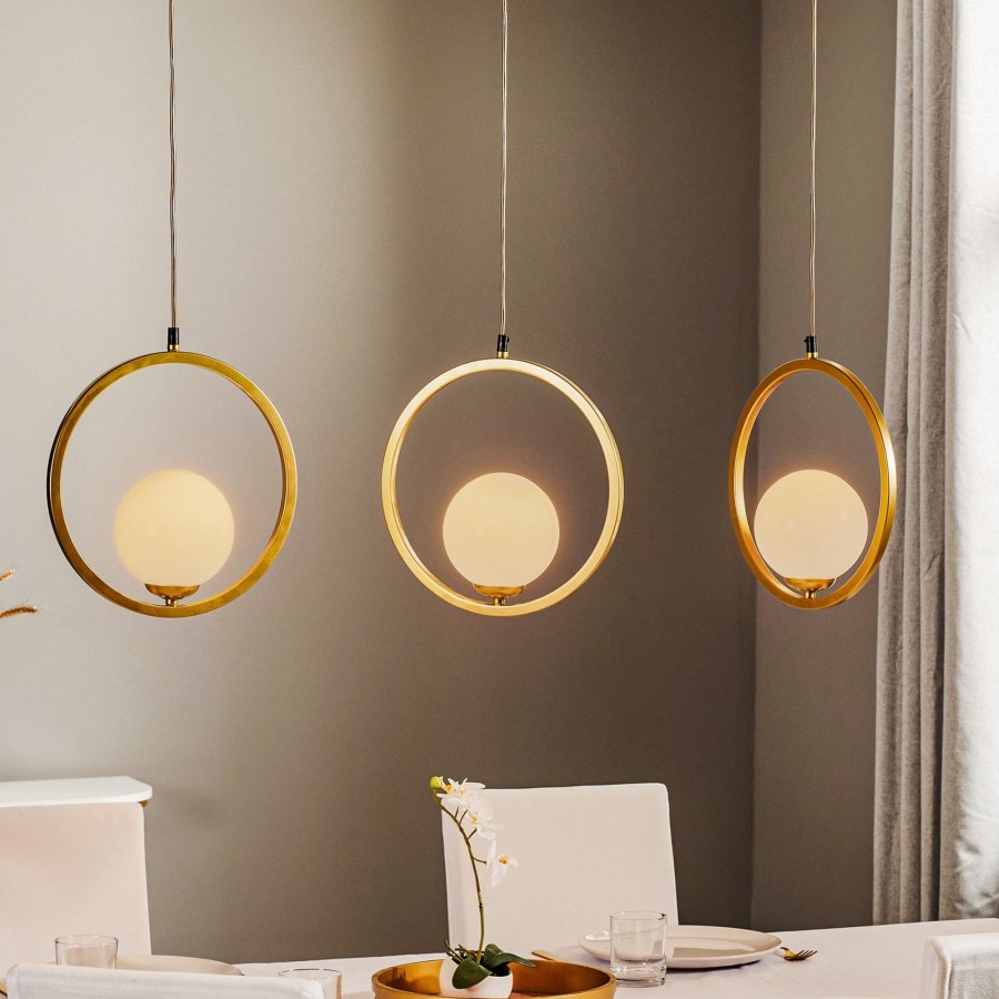 Lampes D'Interieur Eko-Light | Suspension Vienna, Verre Opale, Laiton, 3 Lampe Laiton, Opale