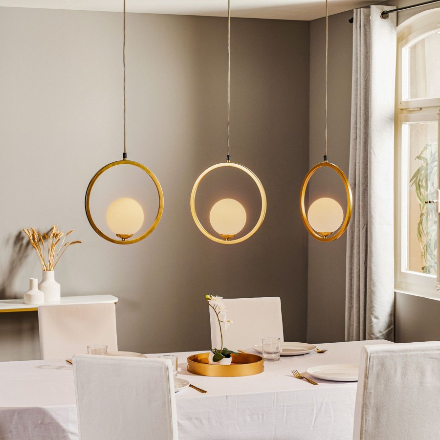 Lampes D'Interieur Eko-Light | Suspension Vienna, Verre Opale, Laiton, 3 Lampe Laiton, Opale