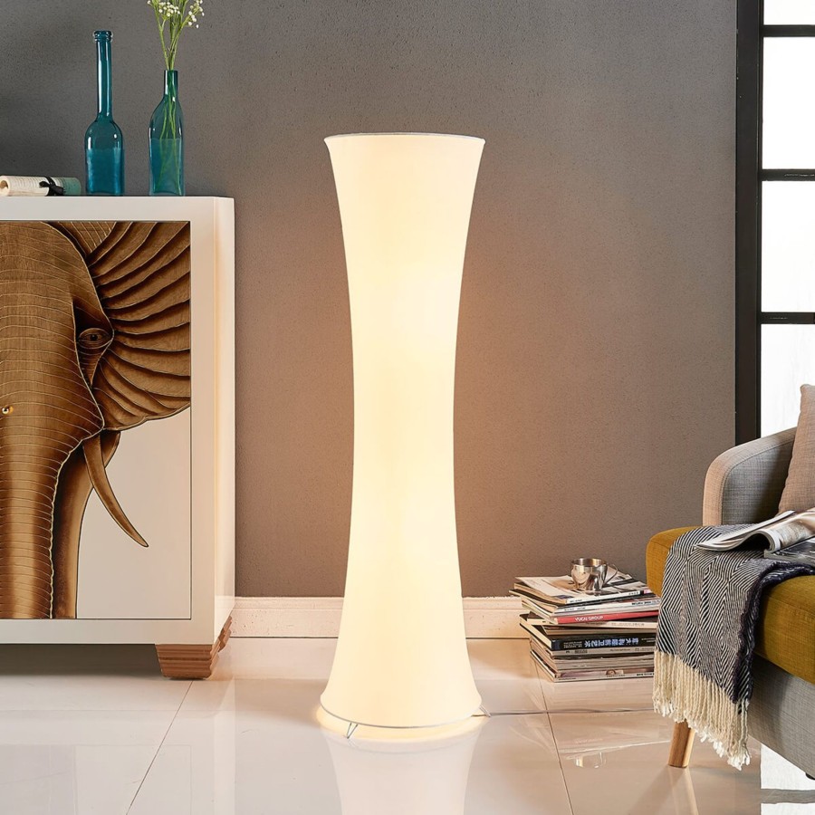 Lampes D'Interieur Lindby | Lampadaire En Tissu Liana De Forme Concave Blanc