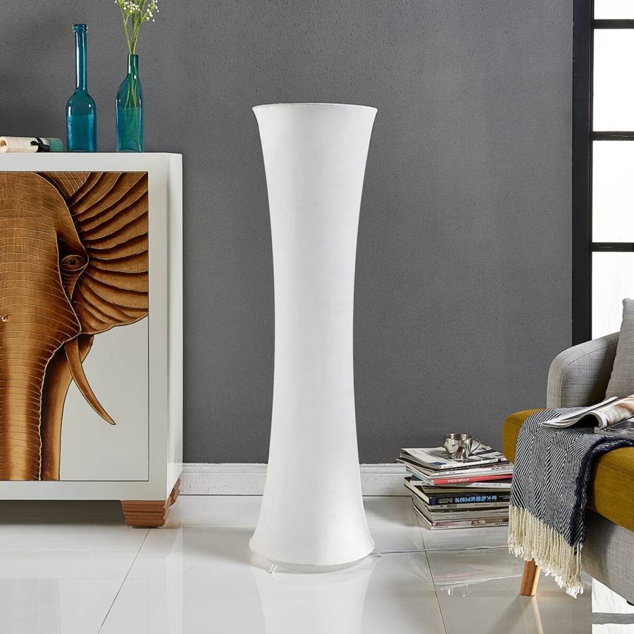 Lampes D'Interieur Lindby | Lampadaire En Tissu Liana De Forme Concave Blanc