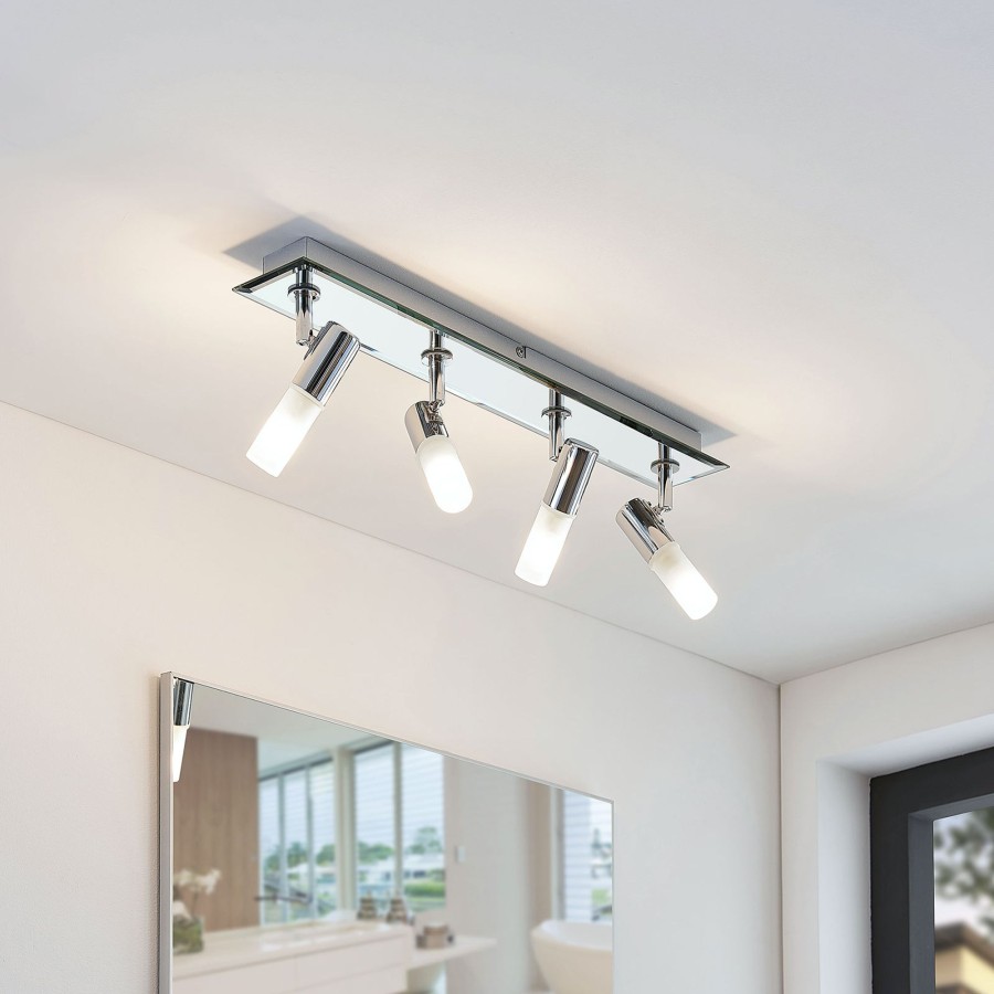 Lampes D'Interieur Lindby | Spot Pour Salle De Bain Zela, 4 Lampes, 53 Cm Chrome, Blanc