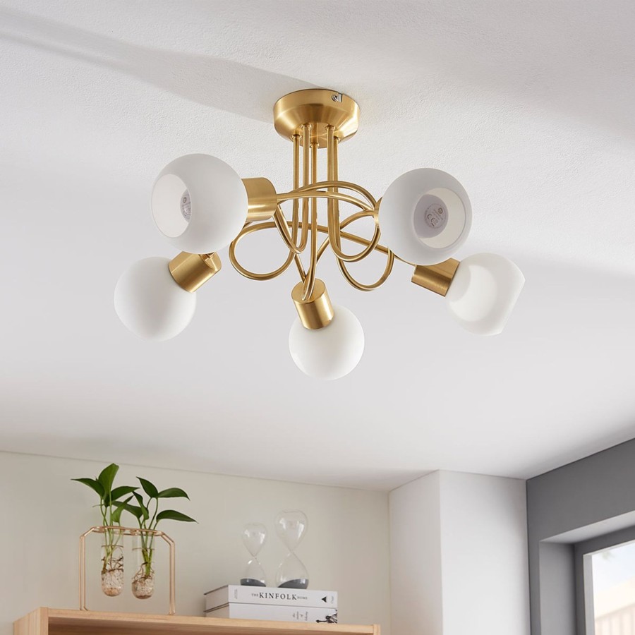 Lampes D'Interieur Lindby | Plafonnier Elaina A 5 Lampes, Laiton, Avec Espace Blanc, Laiton Mat