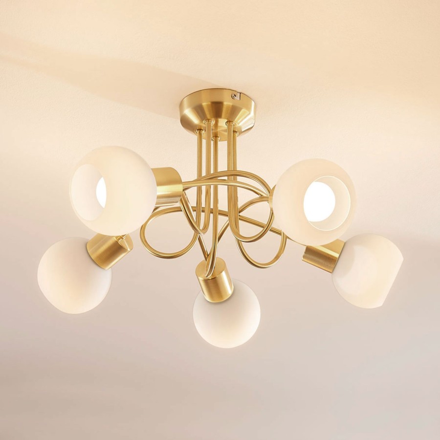 Lampes D'Interieur Lindby | Plafonnier Elaina A 5 Lampes, Laiton, Avec Espace Blanc, Laiton Mat