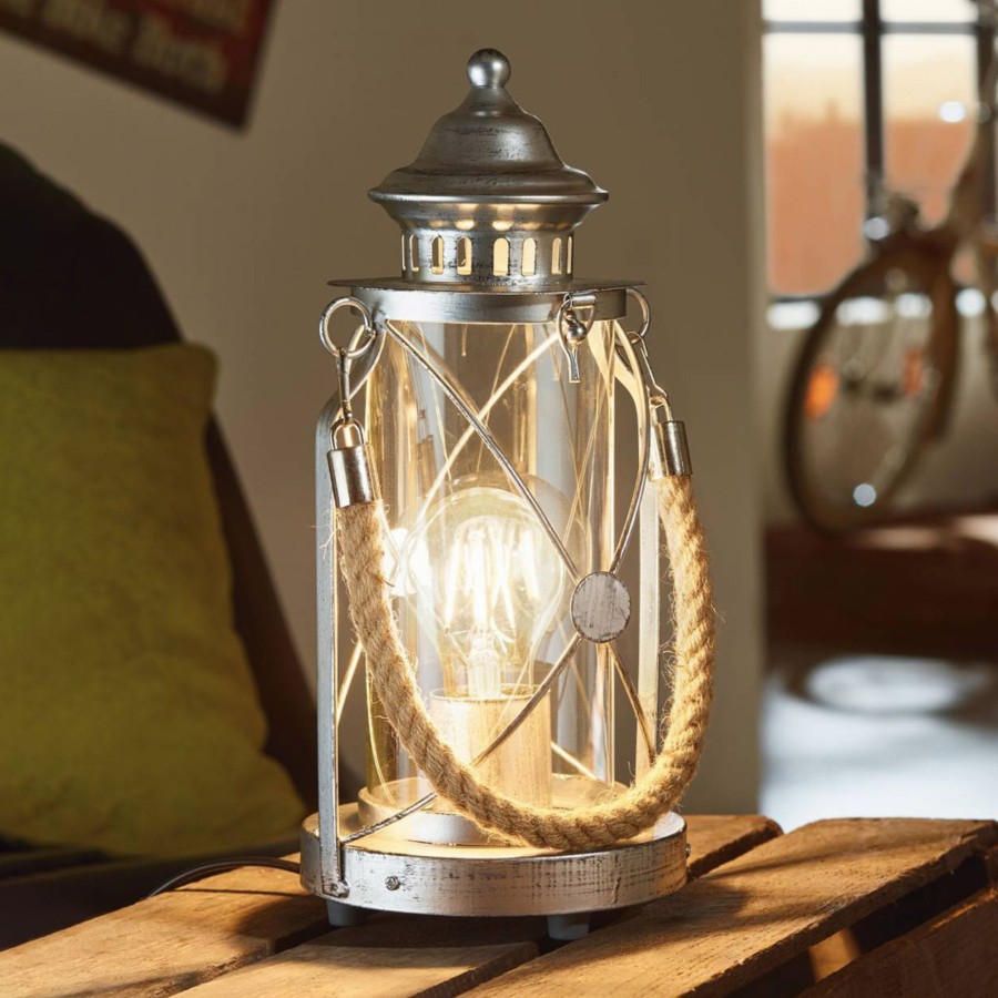 Lampes D'Interieur EGLO | Lampe-Lanterne A Poser Claire Argent Antique Argente Aspect Antique, Transparent