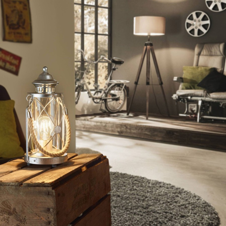 Lampes D'Interieur EGLO | Lampe-Lanterne A Poser Claire Argent Antique Argente Aspect Antique, Transparent