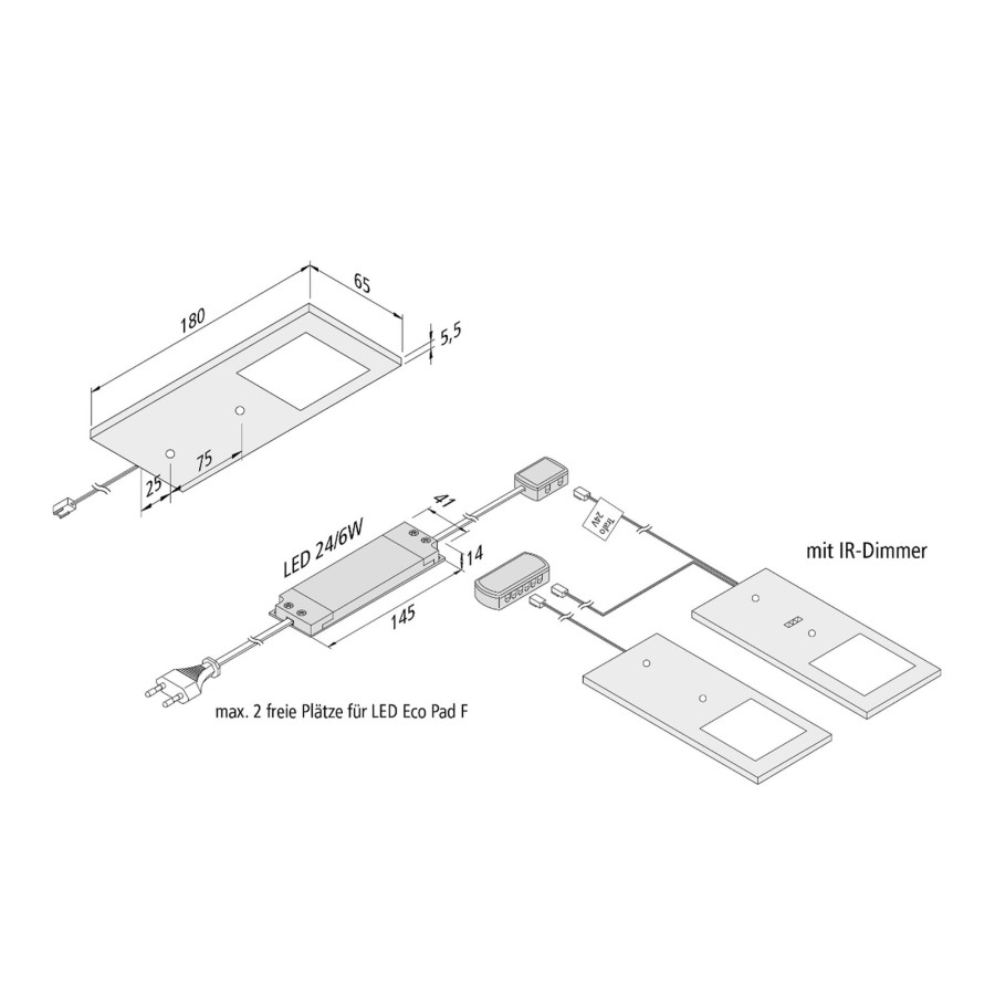 Lampes D'Interieur Hera | Lampe Sous Meuble Led Eco-Pad F Par 2, 4000K Noir