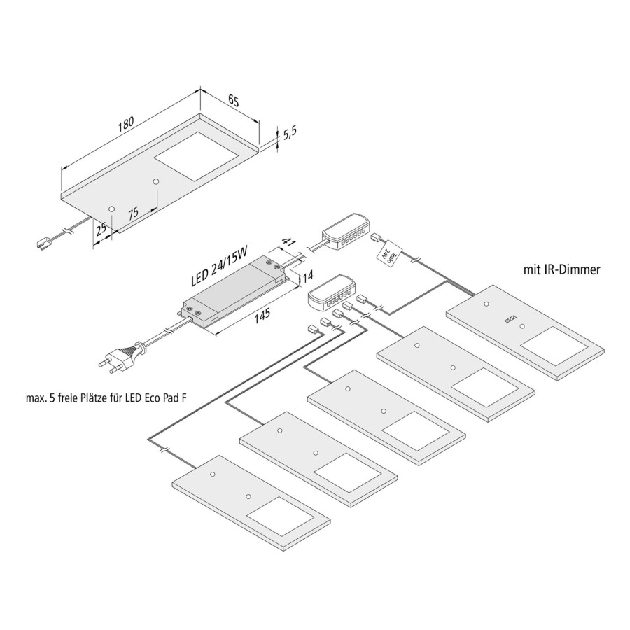 Lampes D'Interieur Hera | Lampe Sous Meuble Led Eco-Pad F Par 5, 3000K Noir