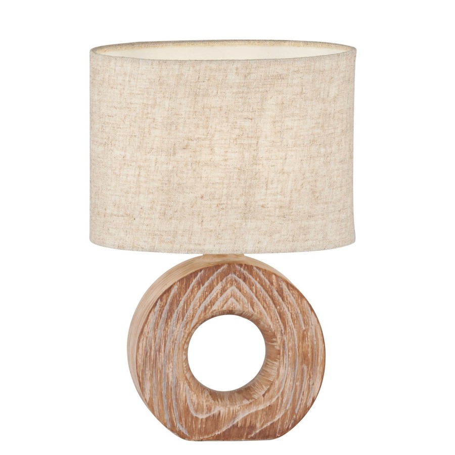 Lampes D'Interieur FISCHER & HONSEL | Lampe A Poser Hanke Hauteur 31 Cm Abat-Jour Sable Bois Fonce, Sable