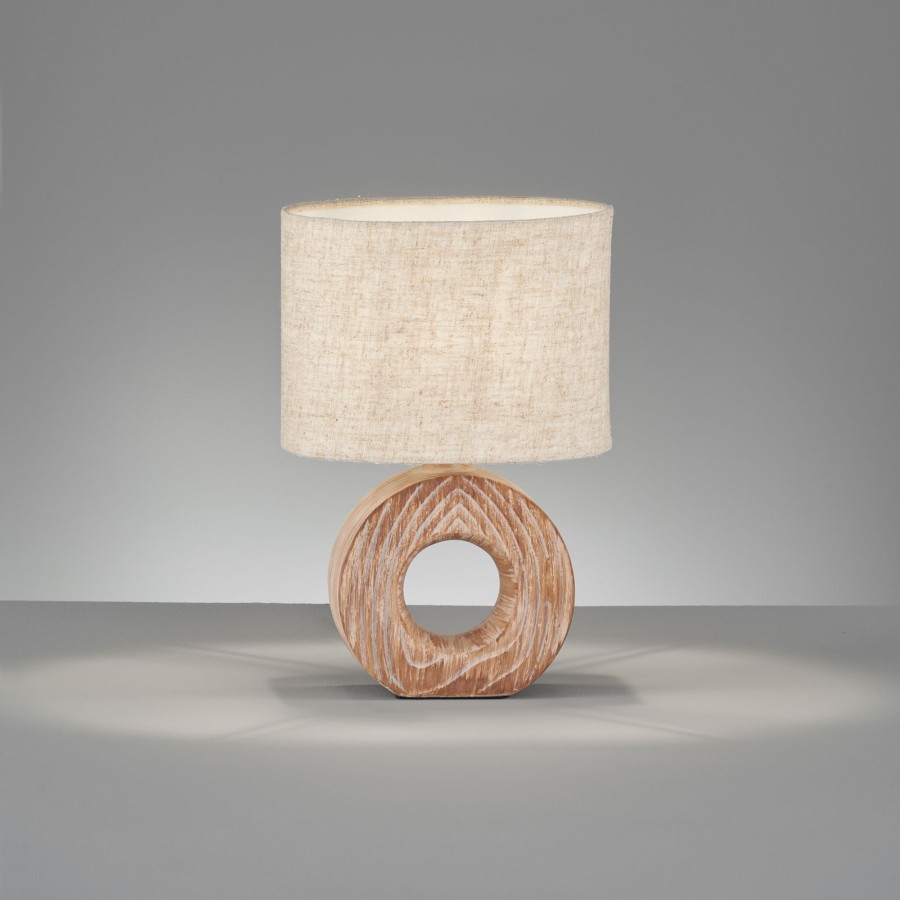 Lampes D'Interieur FISCHER & HONSEL | Lampe A Poser Hanke Hauteur 31 Cm Abat-Jour Sable Bois Fonce, Sable