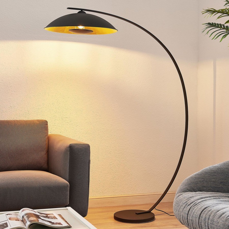 Lampes D'Interieur Lindby | Lindby Emilienne Lampadaire Arque, Noir-Dore Noir, Dore