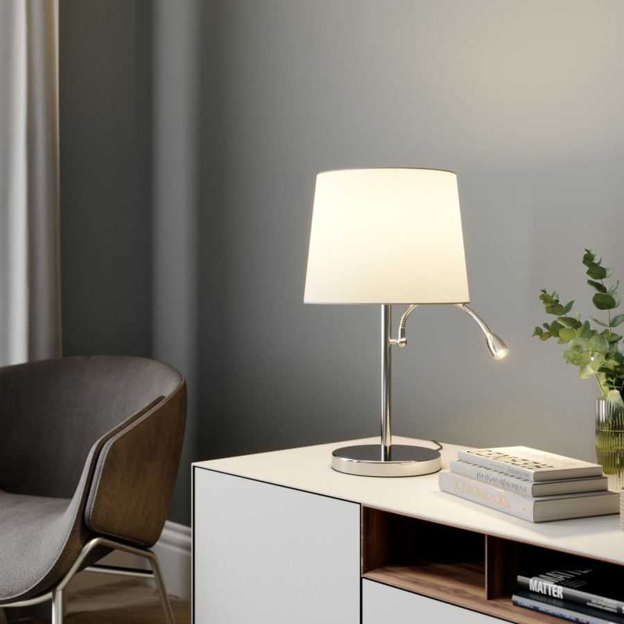 Lampes D'Interieur Lindby | Lampe A Poser Tissu Benjiro A Liseuse Led Blanc, Chrome