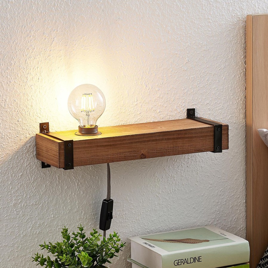 Lampes D'Interieur Lindby | Lindby Sverina Applique En Bois Avec Prise Brun, Noir