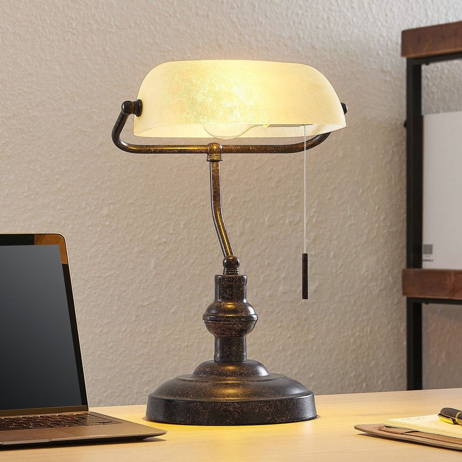 Lampes D'Interieur Lindby | Lindby Profina Lampe De Bureau, Brun Rouille Brun Rouille, Ambre