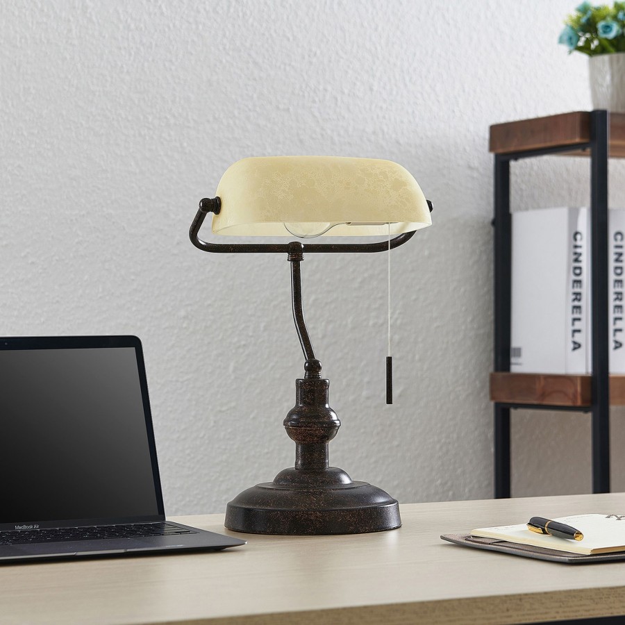 Lampes D'Interieur Lindby | Lindby Profina Lampe De Bureau, Brun Rouille Brun Rouille, Ambre