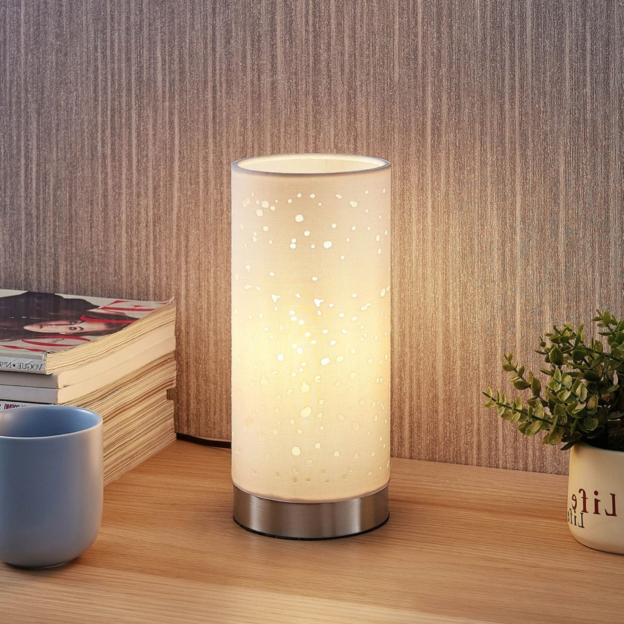 Lampes D'Interieur Lindby | Lampe A Poser Umma A Petites Ouvertures, Blanc Blanc, Nickel Satine